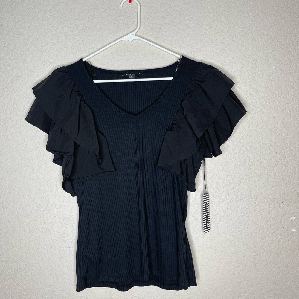 All black ruffle sleeve top